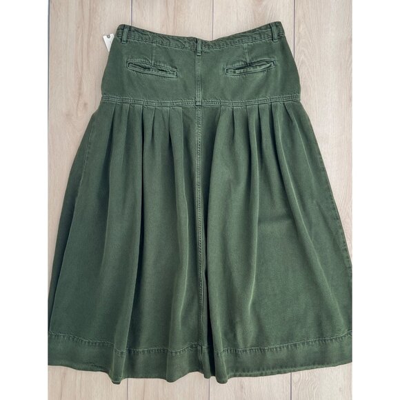 NWT Anthropologie Pilcro Pleated Basque-Waist Olive Green Denim Midi Skirt Sz 16 - Picture 2 of 14